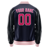 Custom Navy Pink Solid Color Varsity Letterman Jacket