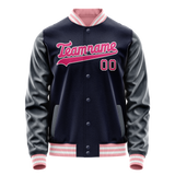 Custom Navy Pink Solid Color Varsity Letterman Jacket
