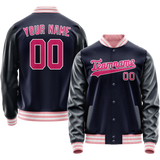 Custom Navy Pink Solid Color Varsity Letterman Jacket