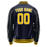 Custom Navy Gold Solid Color Varsity Letterman Jacket