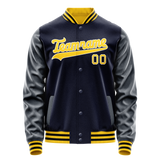 Custom Navy Gold Solid Color Varsity Letterman Jacket
