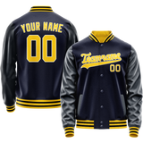Custom Navy Gold Solid Color Varsity Letterman Jacket