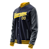 Custom Navy Gold Solid Color Varsity Letterman Jacket