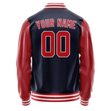 Custom Navy Red Solid Color Varsity Letterman Jacket