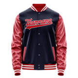 Custom Navy Red Solid Color Varsity Letterman Jacket