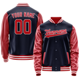 Custom Navy Red Solid Color Varsity Letterman Jacket