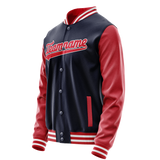 Custom Navy Red Solid Color Varsity Letterman Jacket