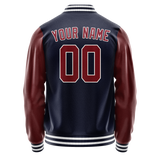 Custom Navy Crimson Solid Color Varsity Letterman Jacket