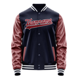 Custom Navy Crimson Solid Color Varsity Letterman Jacket