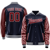 Custom Navy Crimson Solid Color Varsity Letterman Jacket