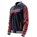 Custom Navy Crimson Solid Color Varsity Letterman Jacket