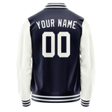 Custom Navy White Solid Color Varsity Letterman Jacket
