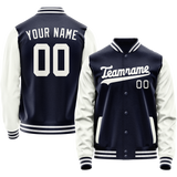 Custom Navy White Solid Color Varsity Letterman Jacket