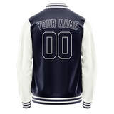 Custom Navy White Solid Color Varsity Letterman Jacket
