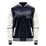 Custom Navy White Solid Color Varsity Letterman Jacket