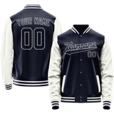 Custom Navy White Solid Color Varsity Letterman Jacket