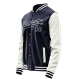 Custom Navy White Solid Color Varsity Letterman Jacket