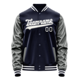 Custom Navy Gray Solid Color Varsity Letterman Jacket