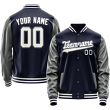 Custom Navy Gray Solid Color Varsity Letterman Jacket