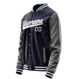 Custom Navy Gray Solid Color Varsity Letterman Jacket