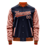 Custom Navy Brown Solid Color Varsity Letterman Jacket