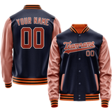 Custom Navy Brown Solid Color Varsity Letterman Jacket