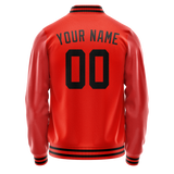 Custom Orange Black Solid Color Varsity Letterman Jacket