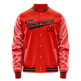 Custom Orange Black Solid Color Varsity Letterman Jacket