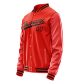 Custom Orange Black Solid Color Varsity Letterman Jacket