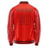 Custom Orange Black Solid Color Varsity Letterman Jacket