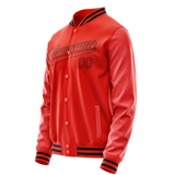 Custom Orange Black Solid Color Varsity Letterman Jacket