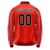 Custom Orange Black Solid Color Varsity Letterman Jacket