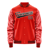 Custom Orange Black Solid Color Varsity Letterman Jacket