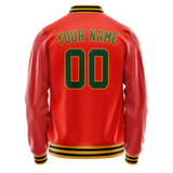 Custom Orange Black Solid Color Varsity Letterman Jacket