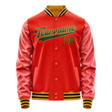 Custom Orange Black Solid Color Varsity Letterman Jacket