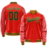 Custom Orange Black Solid Color Varsity Letterman Jacket