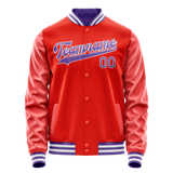 Custom Orange Purple Solid Color Varsity Letterman Jacket