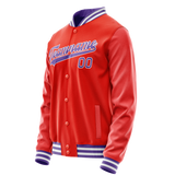 Custom Orange Purple Solid Color Varsity Letterman Jacket
