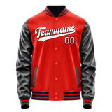 Custom Orange Black Solid Color Varsity Letterman Jacket