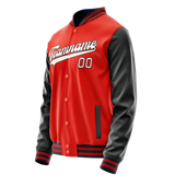 Custom Orange Black Solid Color Varsity Letterman Jacket