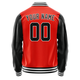 Custom Orange Black Solid Color Varsity Letterman Jacket