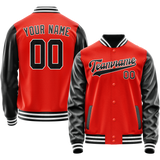 Custom Orange Black Solid Color Varsity Letterman Jacket