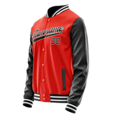 Custom Orange Black Solid Color Varsity Letterman Jacket