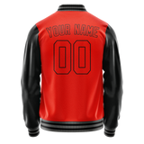 Custom Orange Black Solid Color Varsity Letterman Jacket
