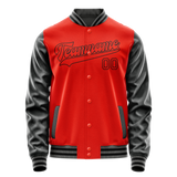 Custom Orange Black Solid Color Varsity Letterman Jacket