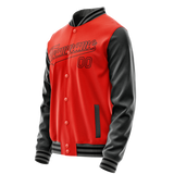 Custom Orange Black Solid Color Varsity Letterman Jacket