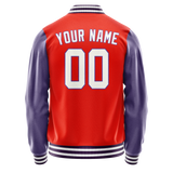 Custom Orange Purple Solid Color Varsity Letterman Jacket