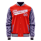 Custom Orange Purple Solid Color Varsity Letterman Jacket