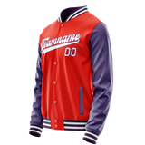 Custom Orange Purple Solid Color Varsity Letterman Jacket