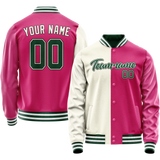 Custom Pink Cream Split Varsity Letterman Jacket